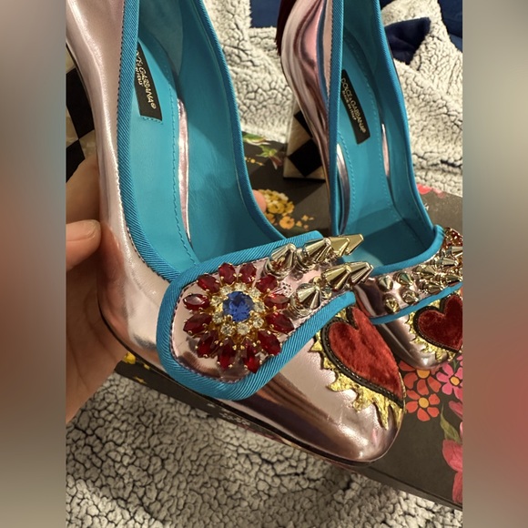 DOLCE & GABBANA Jackie Leather Court Block Heels US7 UK4 EU37 - Picture 16 of 17